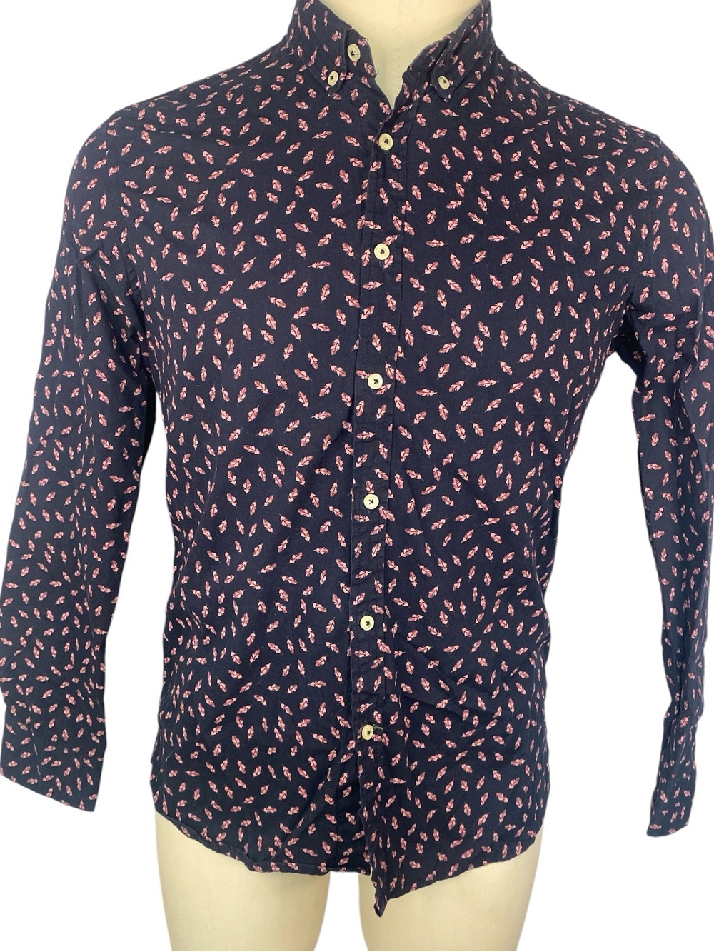 Level Ten Men's Navy Button-Down Shirt with Pink Micro Print Medium